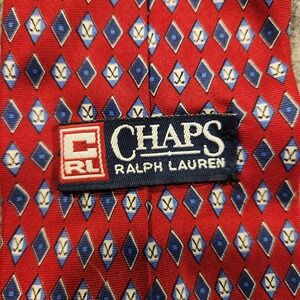 Vintage Chaps Ralph Lauren Men's Red Blue Golf Diamond all Silk Necktie usa made